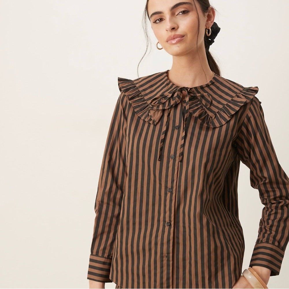 ASOS by Glamorous Poplin Style Brown and Black Striped Button Down Shirt